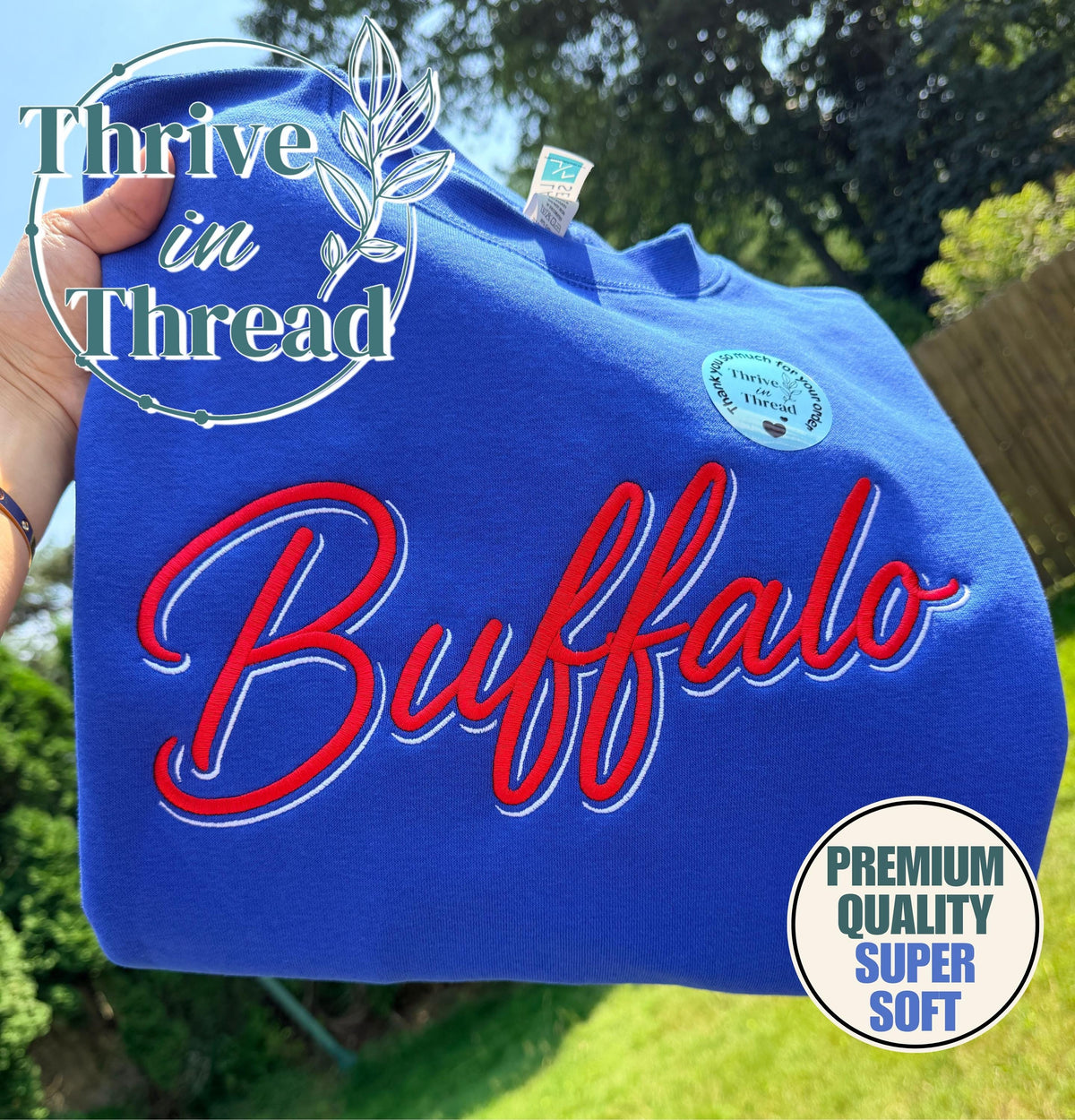 Custom Embroidered Buffalo Retro Script Sweatshirt/Hoodie, Buffalo Football, Buffalo Hockey, Buffalo Lacrosse, BUF sweatshirt, buffalo fans