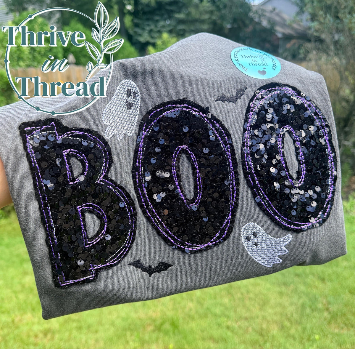 Custom Sequins Embroidery Halloween Comfort Colors Tshirt, Bling BOO, Boo and Ghost Cute tshirt