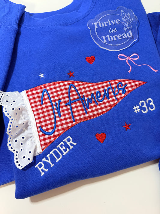 Embroidered Custom Pennant Lace Sweatshirt/Hoodie, Custom Name