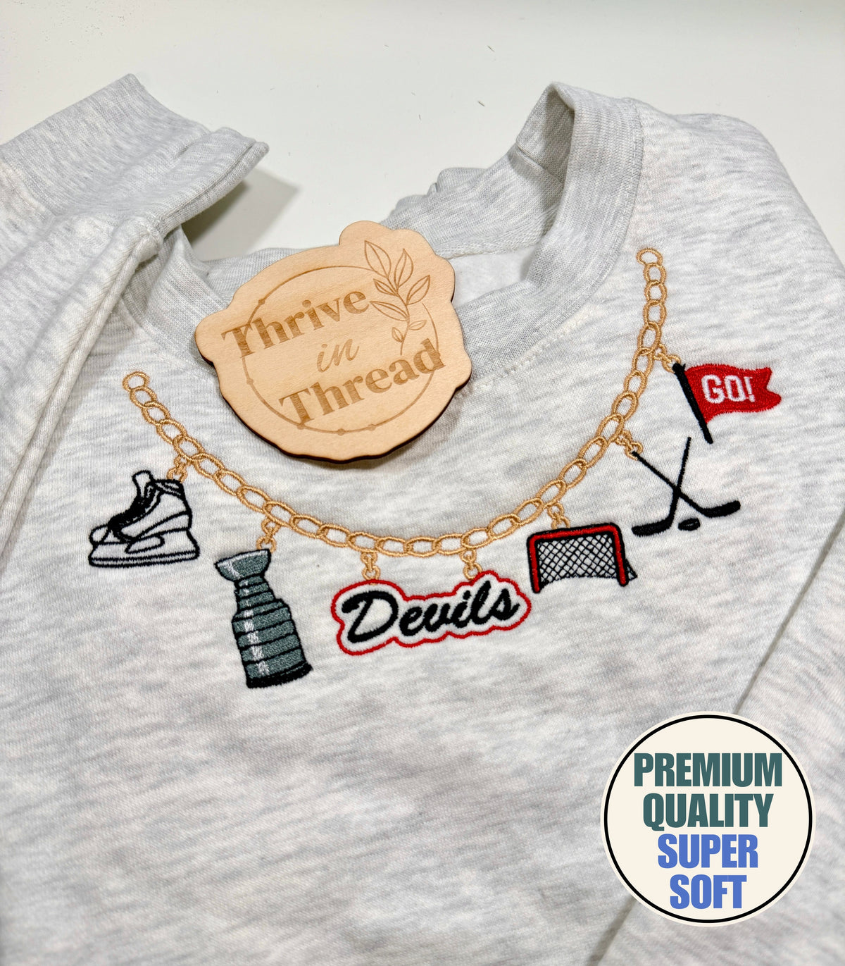 Custom Embroidered Hockey Necklace with Charms Sweatshirt/Hoodie, Team Spirit wear, Hockey Mom Sweatshirt