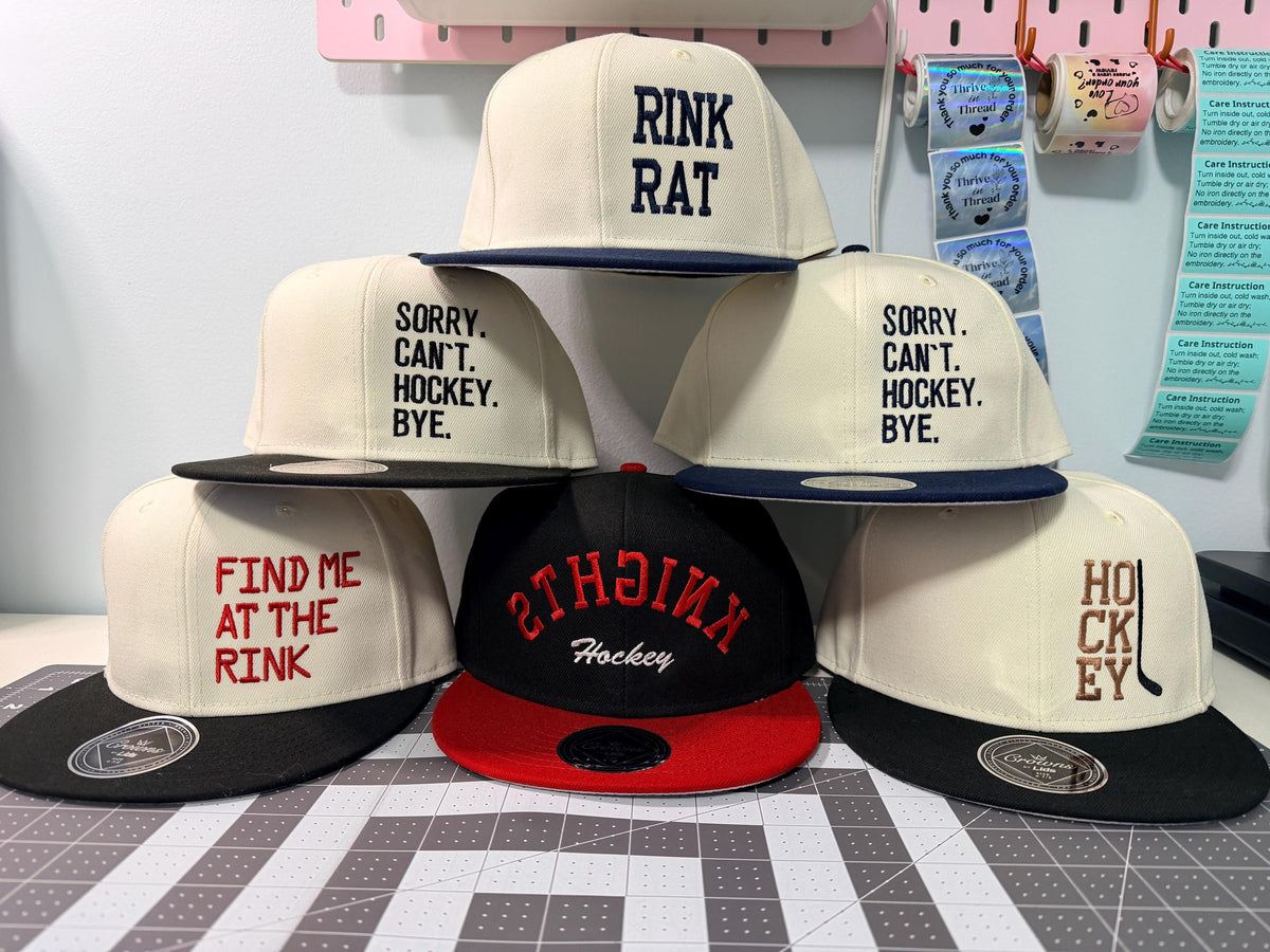 Custom Embroidery Hockey Team hat, Trendy Flipped Text, Custom Team Name & Color, Flat Bill Snapback Structured Hat, gift for hockey players