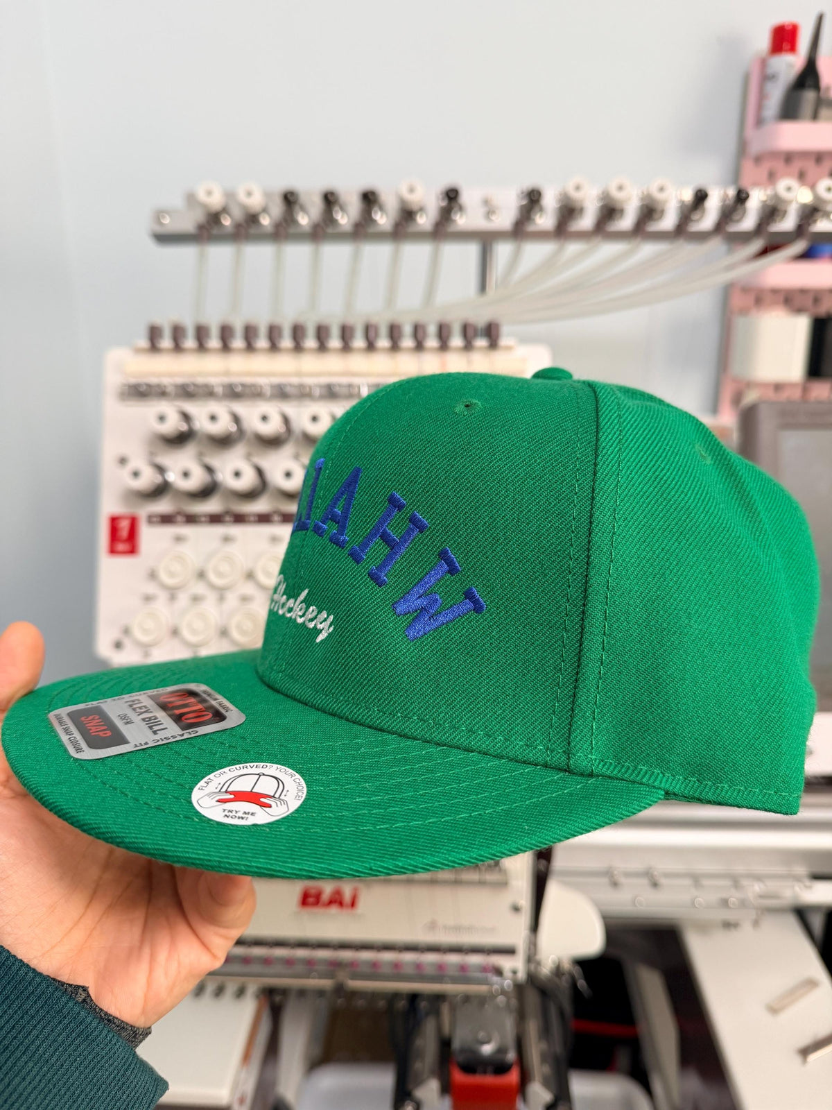 Custom Embroidery Hockey Team hat, Trendy Flipped Text, Custom Team Name & Color, Flat Bill Snapback Structured Hat, gift for hockey players