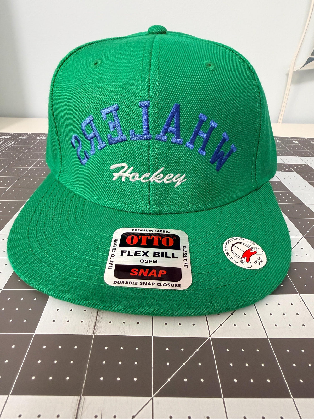 Custom Embroidery Hockey Team hat, Trendy Flipped Text, Custom Team Name & Color, Flat Bill Snapback Structured Hat, gift for hockey players