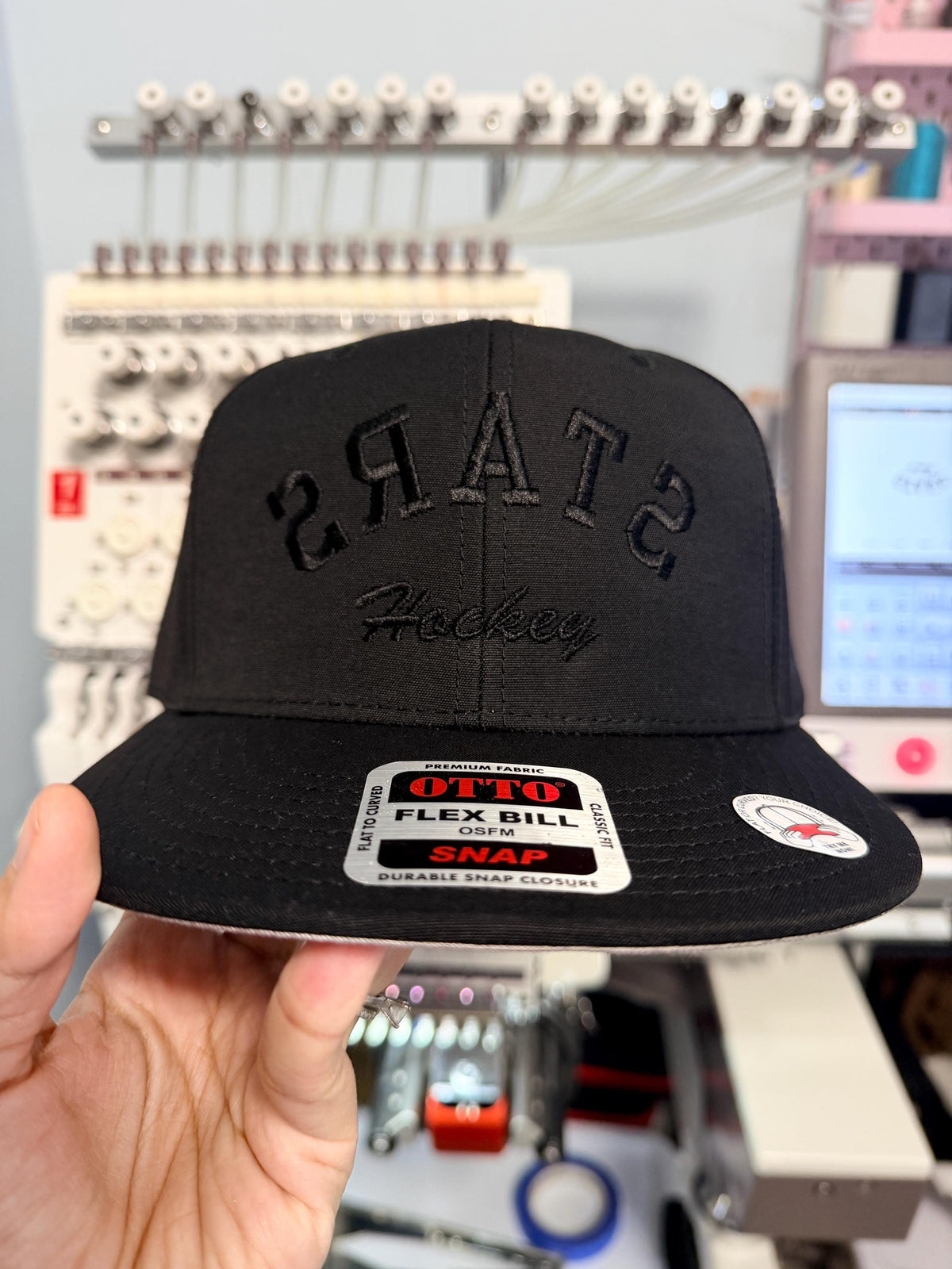 Custom Embroidery Hockey Team hat, Trendy Flipped Text, Custom Team Name & Color, Flat Bill Snapback Structured Hat, gift for hockey players