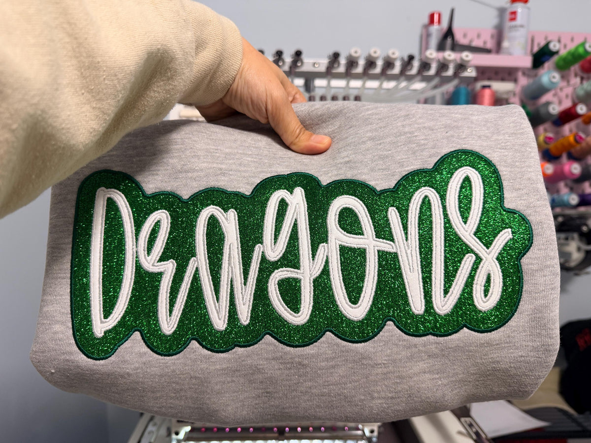 Custom Sport Team Embroidered Sweatshirt/Hoodie, Custom Mascot Name, Double Glitter Applique, Sport Team Apparel, hockey mom, volleyball mom