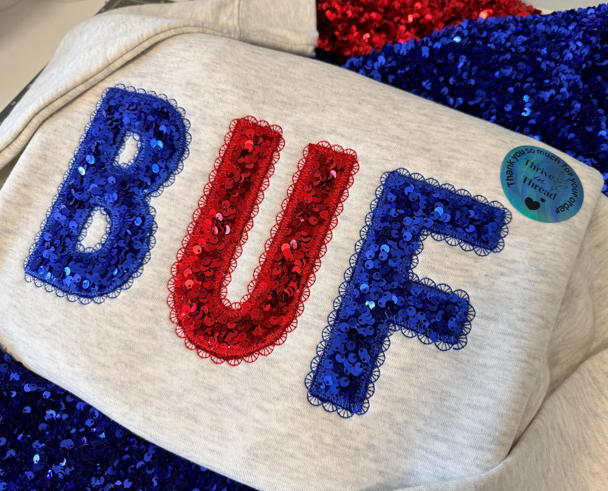Custom Embroidered Buffalo Sequins Lace Font Sweatshirt/Hoodie