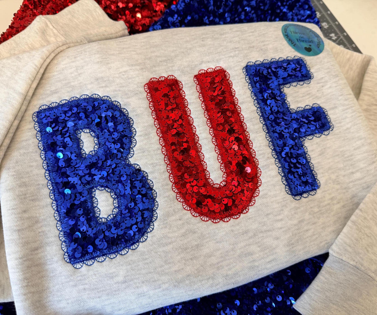 Custom Embroidered Buffalo Sequins Lace Font Sweatshirt/Hoodie