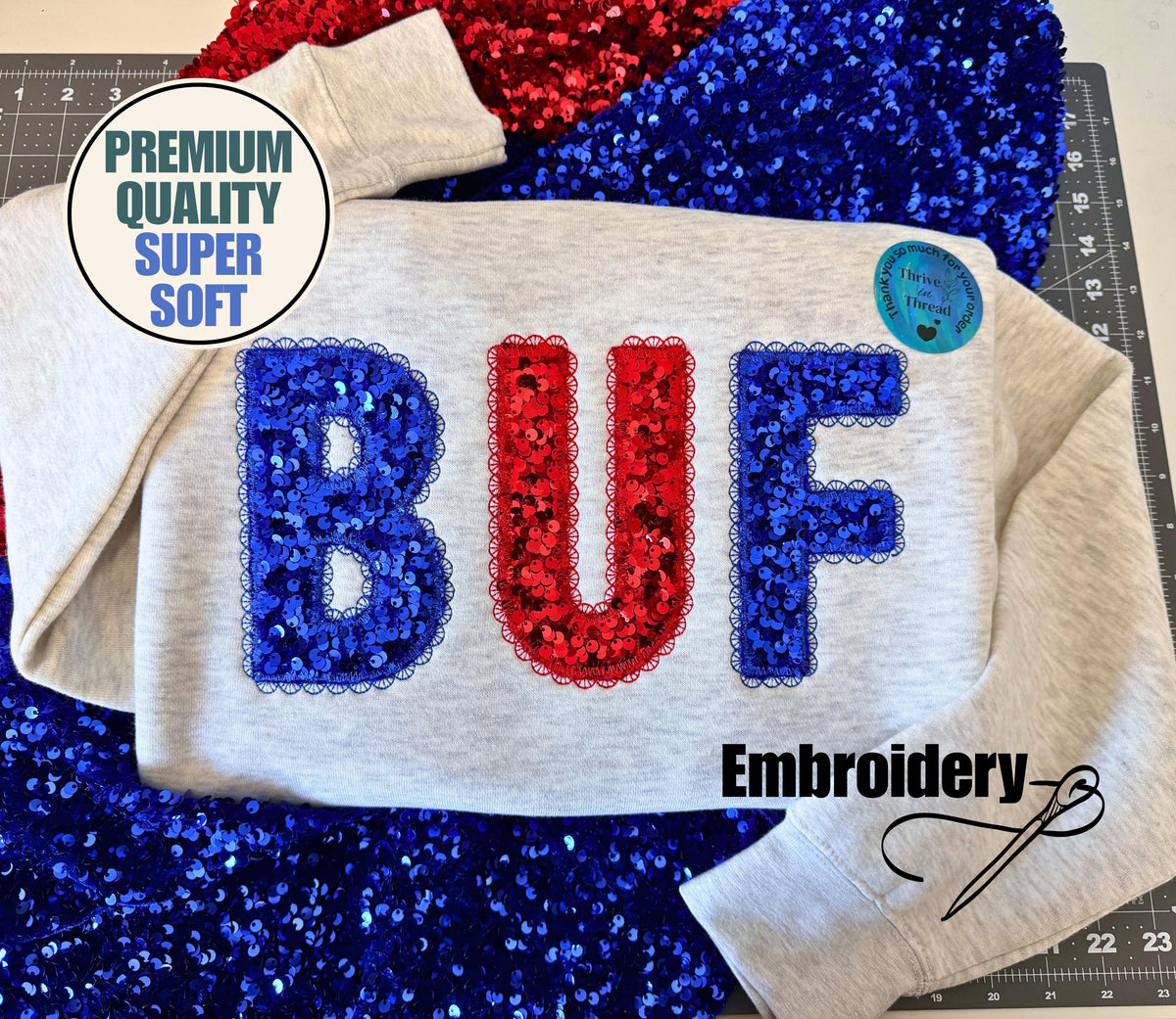 Custom Embroidered Buffalo Sequins Lace Font Sweatshirt/Hoodie