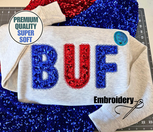 Custom Embroidered Buffalo Sequins Lace Font Sweatshirt/Hoodie