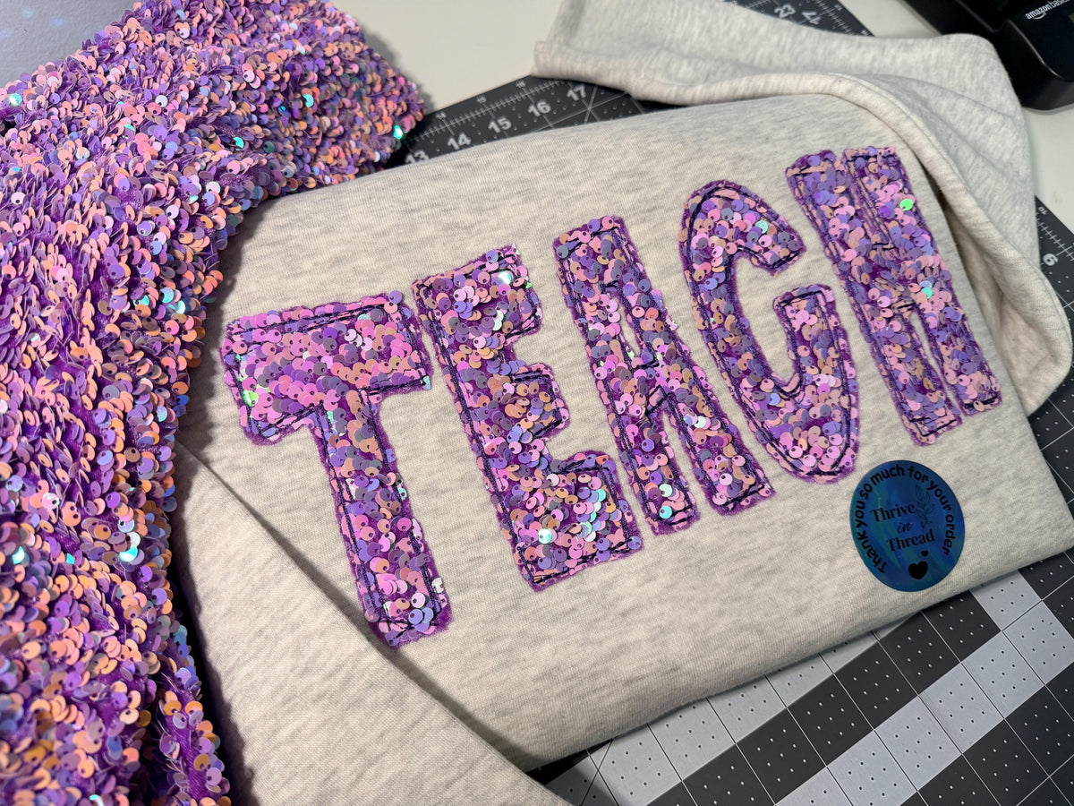 Custom Embroidered Teacher Sequins Sweatshirt/Hoodie, Sequins Applique Embroidery, Premium Quality, Teacher sweatshirt, cute teacher's gift
