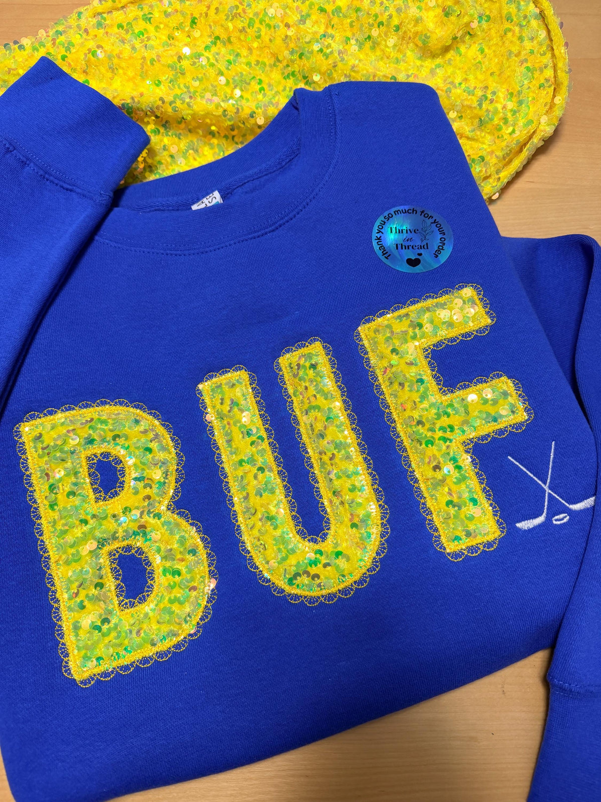 Custom Embroidered Buffalo Hockey Sequins Lace Font Sweatshirt/Hoodie, Buffalo Hockey, Sequins Applique, BUF sweatshirt, buffalo hockey fans