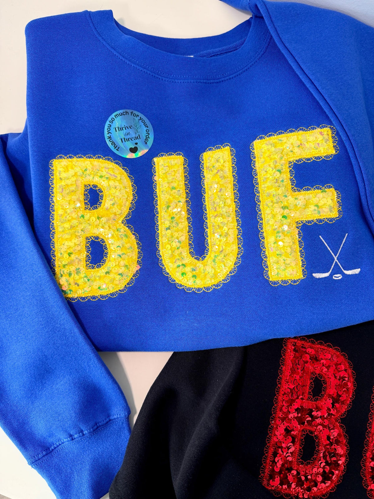 Custom Embroidered Buffalo Hockey Sequins Lace Font Sweatshirt/Hoodie, Buffalo Hockey, Sequins Applique, BUF sweatshirt, buffalo hockey fans