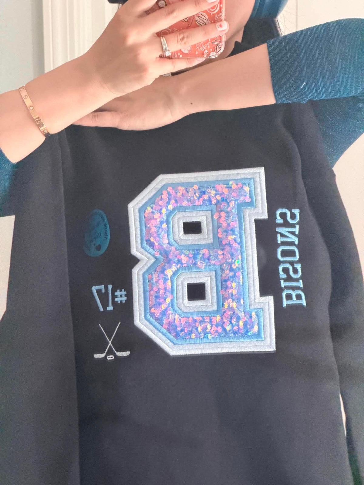 Embroidered Sequins Varsity Letter Sport Spirit Sweatshirt/Hoodie