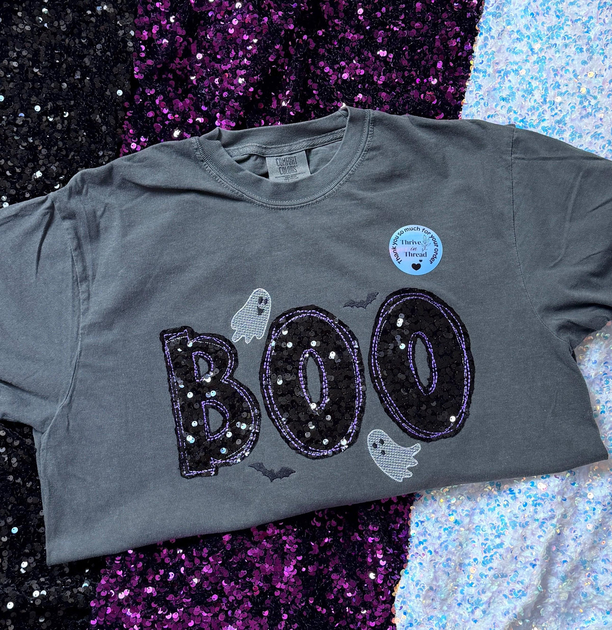 Custom Sequins Embroidery Halloween Comfort Colors Tshirt, Bling BOO, Boo and Ghost Cute tshirt