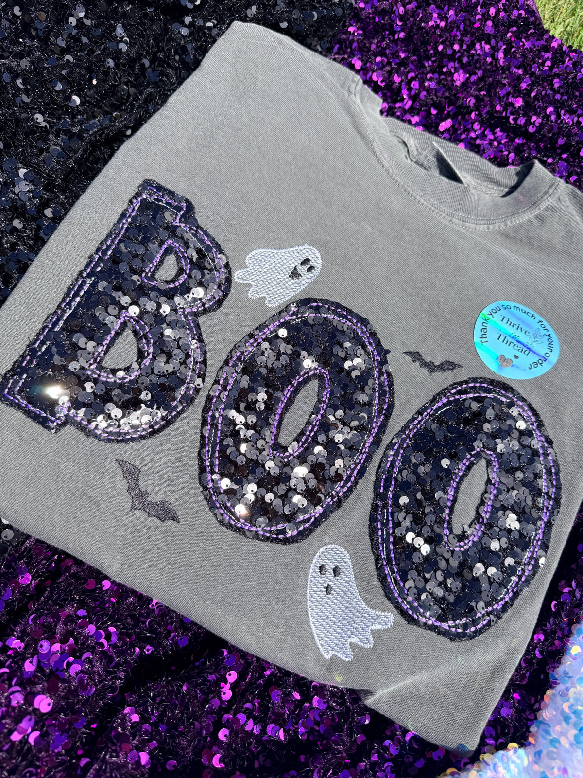 Custom Sequins Embroidery Halloween Comfort Colors Tshirt, Bling BOO, Boo and Ghost Cute tshirt