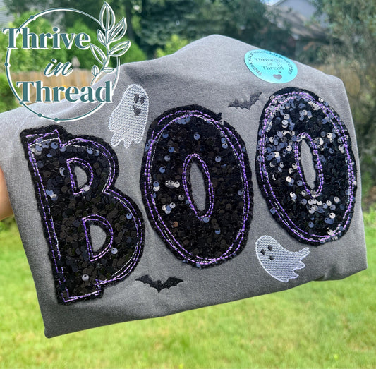Custom Sequins Embroidery Halloween Comfort Colors Tshirt, Bling BOO, Boo and Ghost Cute tshirt