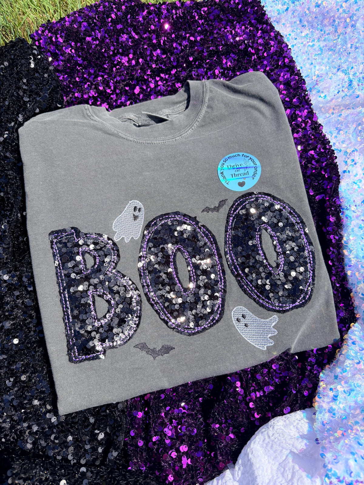 Custom Sequins Embroidery Halloween Comfort Colors Tshirt, Bling BOO, Boo and Ghost Cute tshirt