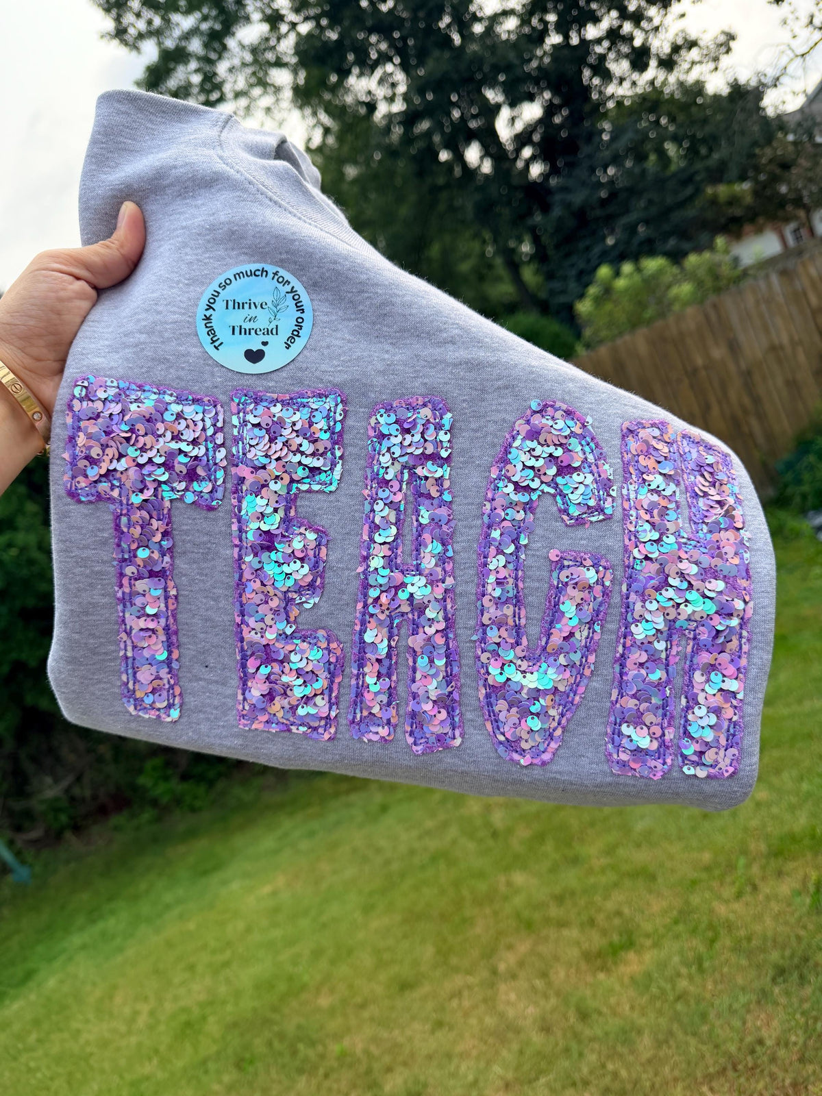 Custom Embroidered Teacher Sequins Sweatshirt/Hoodie, Sequins Applique Embroidery, Premium Quality, Teacher sweatshirt, cute teacher's gift