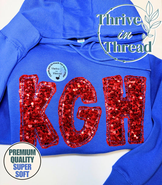 Custom Embroidered School Spirit Sweatshirt/Hoodie, Sequins embroidered school spirit wear, custom mascot, Bling spirit wear, back to school