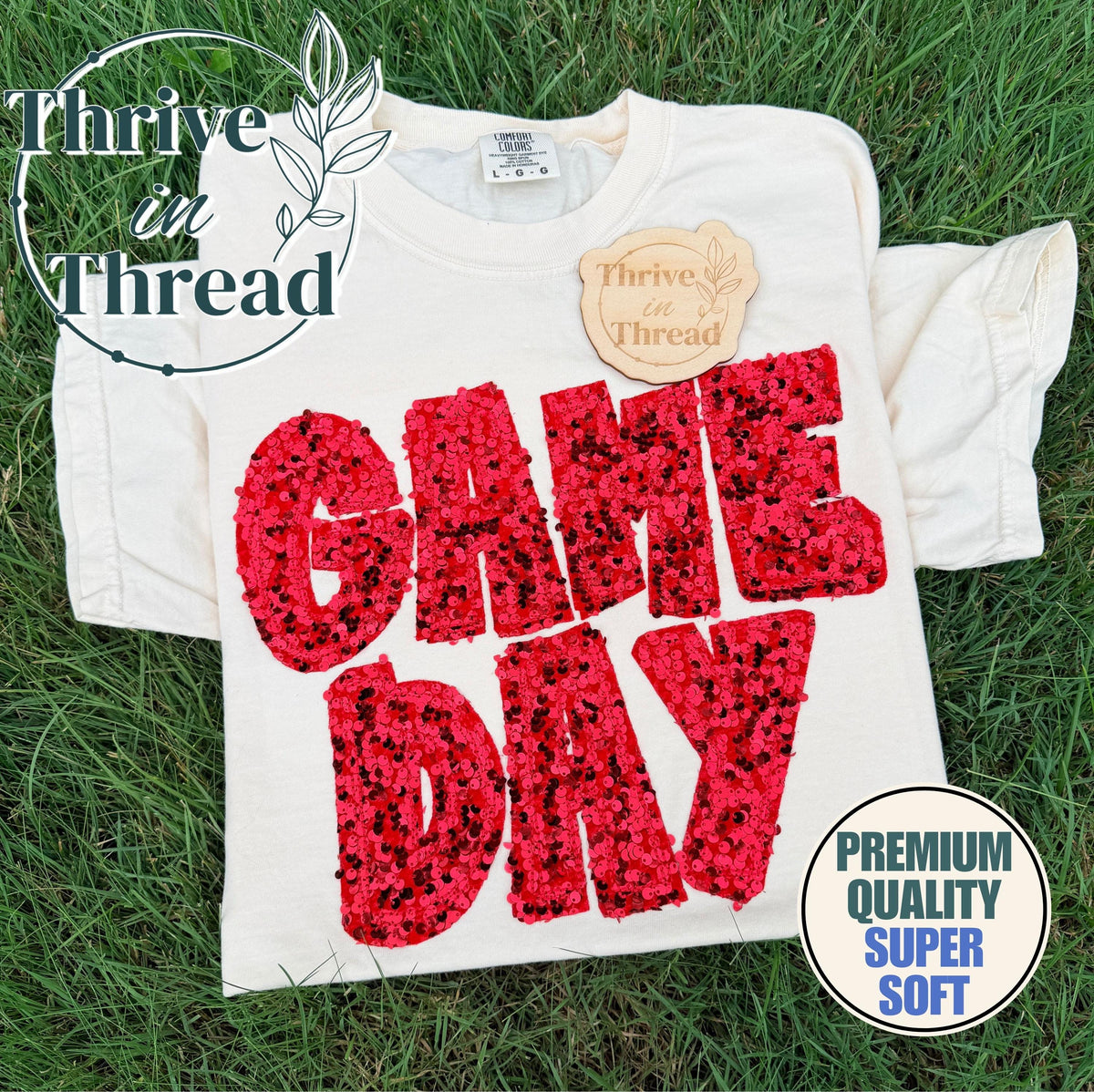 Custom Embroidery Game Day Sequins Comfort Colors T-shirt