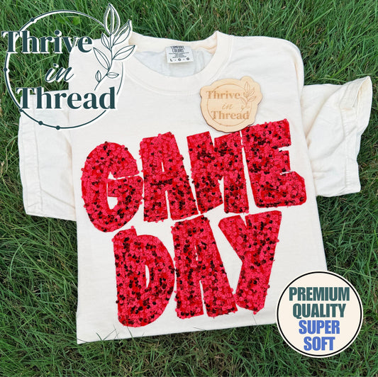 Custom Embroidery Game Day Sequins Comfort Colors T-shirt
