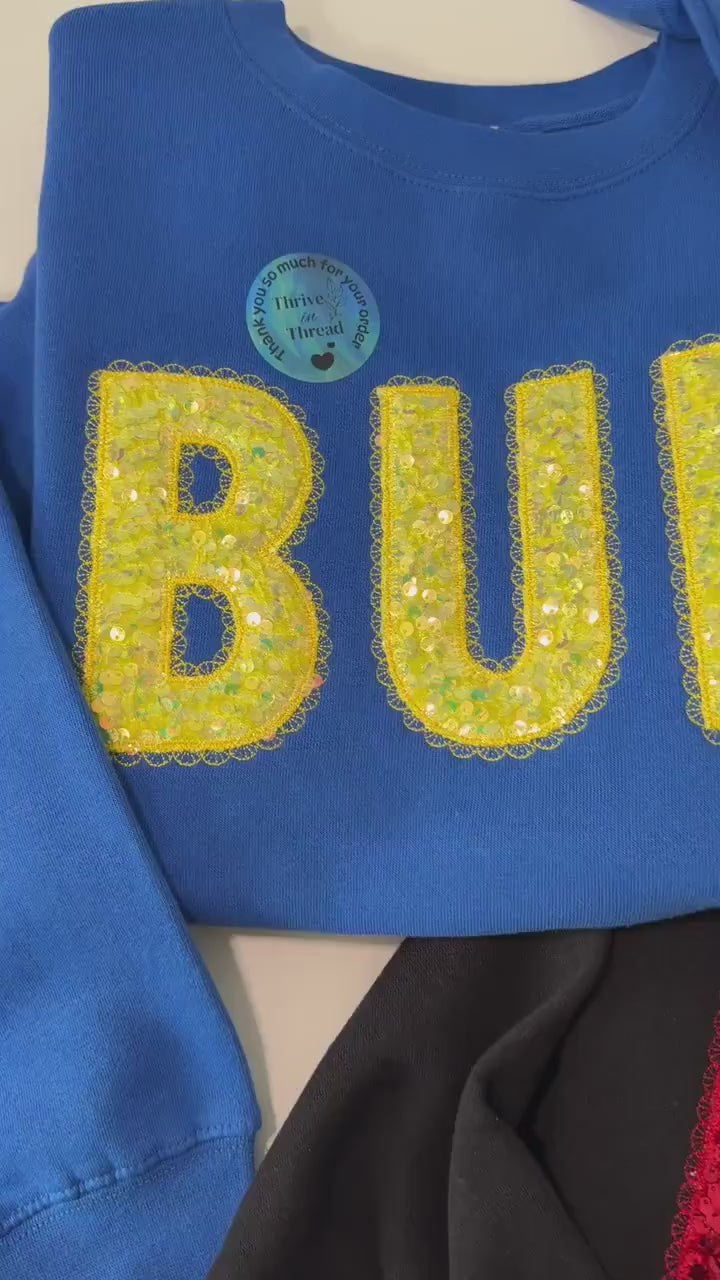 Custom Embroidered Buffalo Hockey Sequins Lace Font Sweatshirt/Hoodie, Buffalo Hockey, Sequins Applique, BUF sweatshirt, buffalo hockey fans